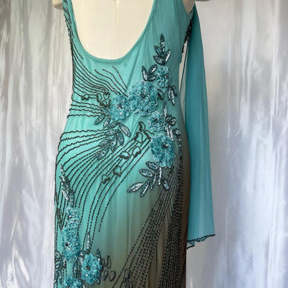 Blue gorgeous exquisite floral beaded long chiffon Prom dress evening dress party dress gh5093