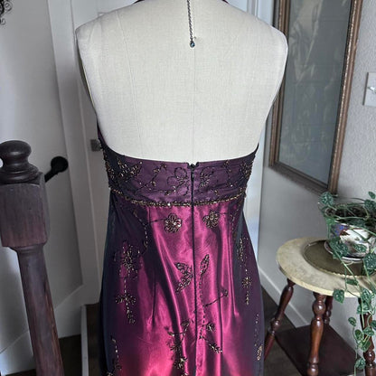 Fuchsia Vintage Fashion Stunning Elegant Exquisite Beaded Long Satin Tulle High Waist Formal Gothic Ball Gown Evening Dress Birthday Party Dress Prom Dress Graduation Dress gh3910
