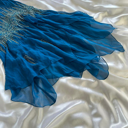 ___intage Blue Fashion Exquisite Silver Gold Beads Long Elegant Flowing Chiffon Ball Gown Evening Gown Party Dress Prom Gown gh3869