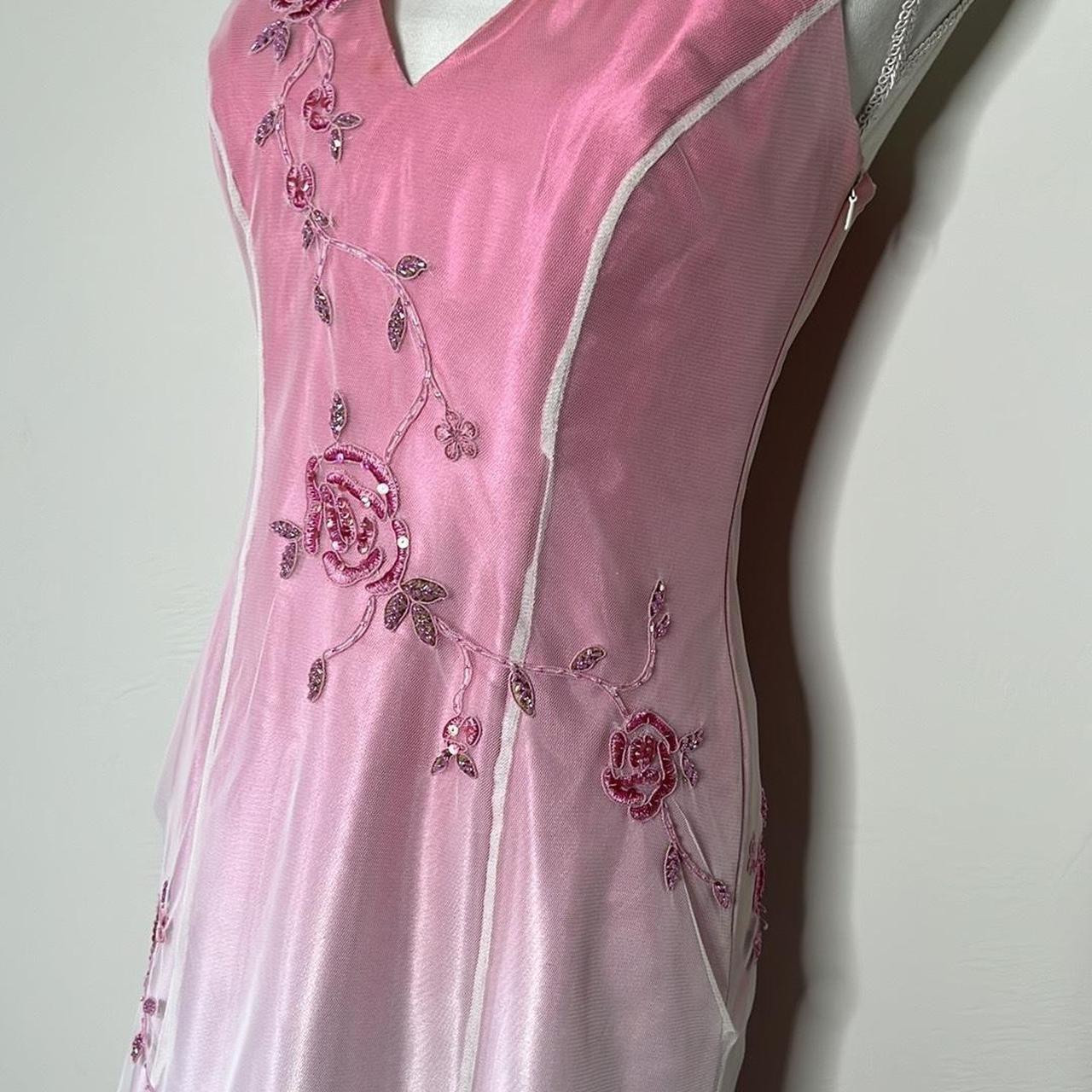 Pink Fashion Gradient Elegant V-neck Exquisite Floral Beading Backless Long Tulle Satin prom dress Evening Dress Party Dress gh3577