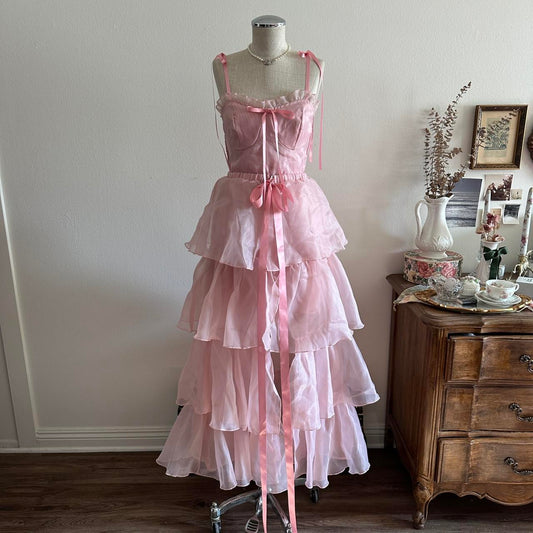 Pink Cascading Ruffle Dress Sweet Elegant Cute Short/Long Spaghetti Strap Satin Tulle Homecoming Dress Prom Dress Evening Dress Party Dress gh4178