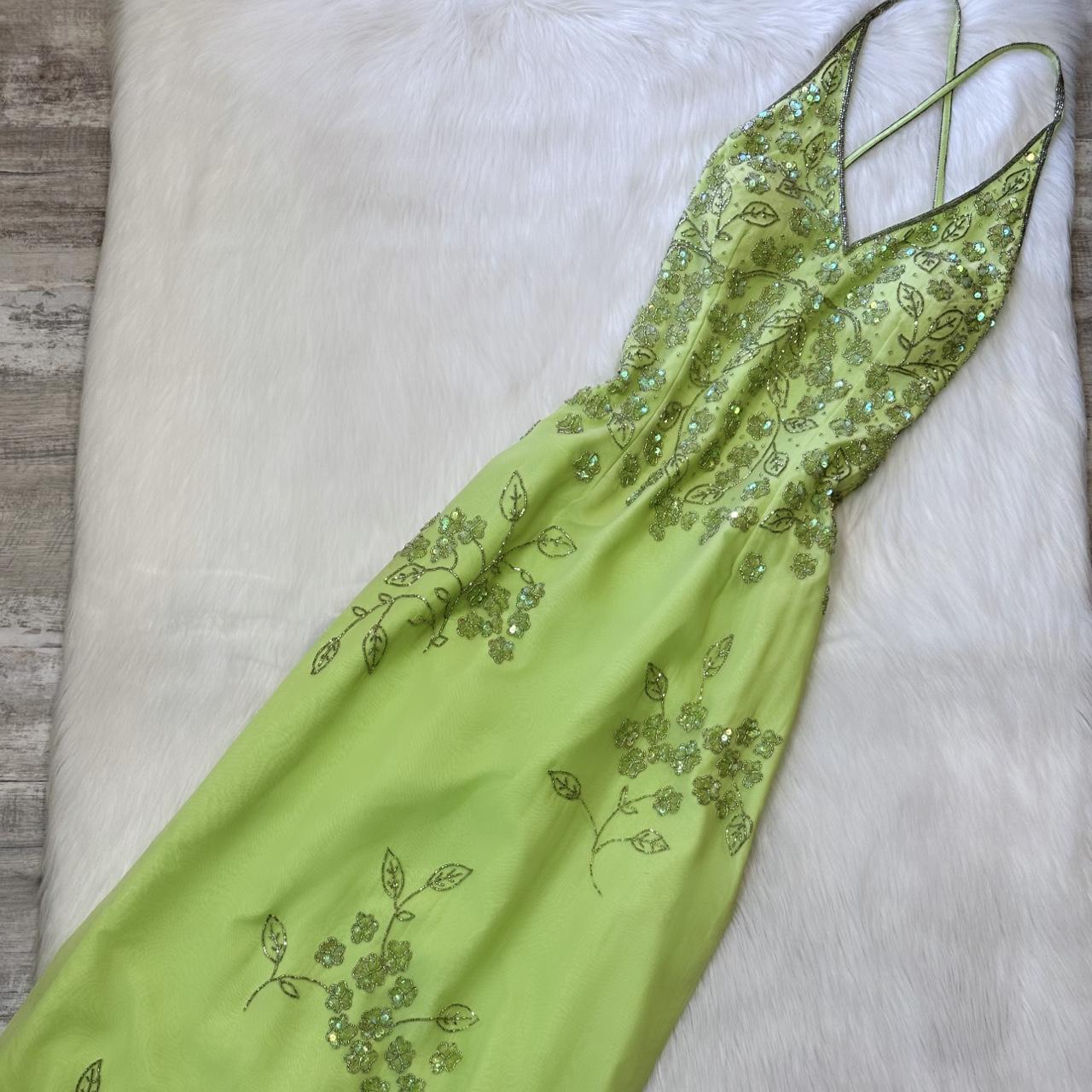 Light Green Vintage Stunning Exquisite Silver Floral Beaded Women's Long Chiffon Evening Dress Party Dress Prom Dress gh4285