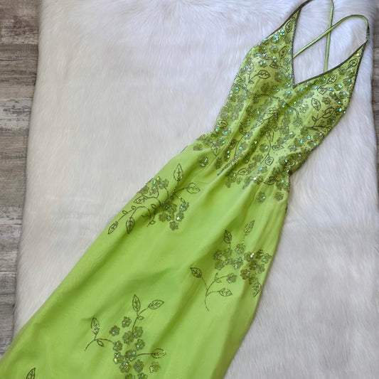 Light Green Vintage Stunning Exquisite Silver Floral Beaded Women's Long Chiffon Evening Dress Party Dress Prom Dress gh4285