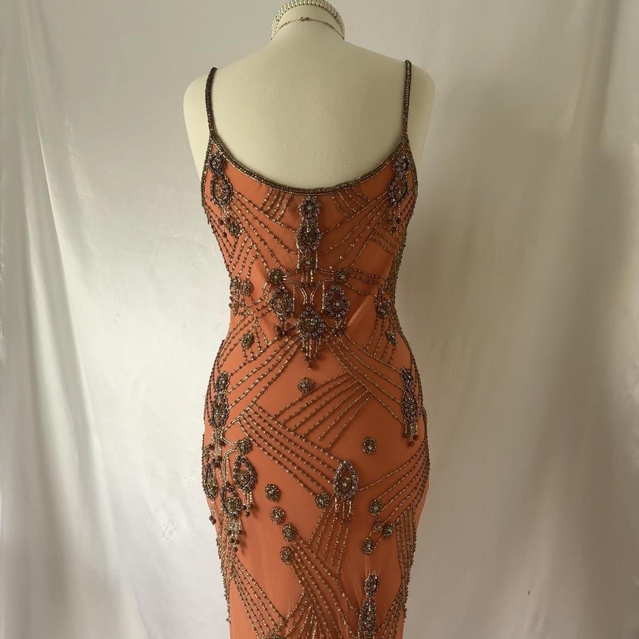 Fantasy Orange Coral Elegant Exquisite Gem Beaded Long Chiffon Ball Gown Evening Dress Party Dress Prom Dress gh3747