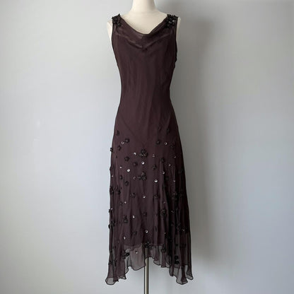 Brown Vintage Gorgeous Elegant Exquisite Floral Beading Long Chiffon Homecoming Dress Prom Dress Evening Dress Party Dress gh4124