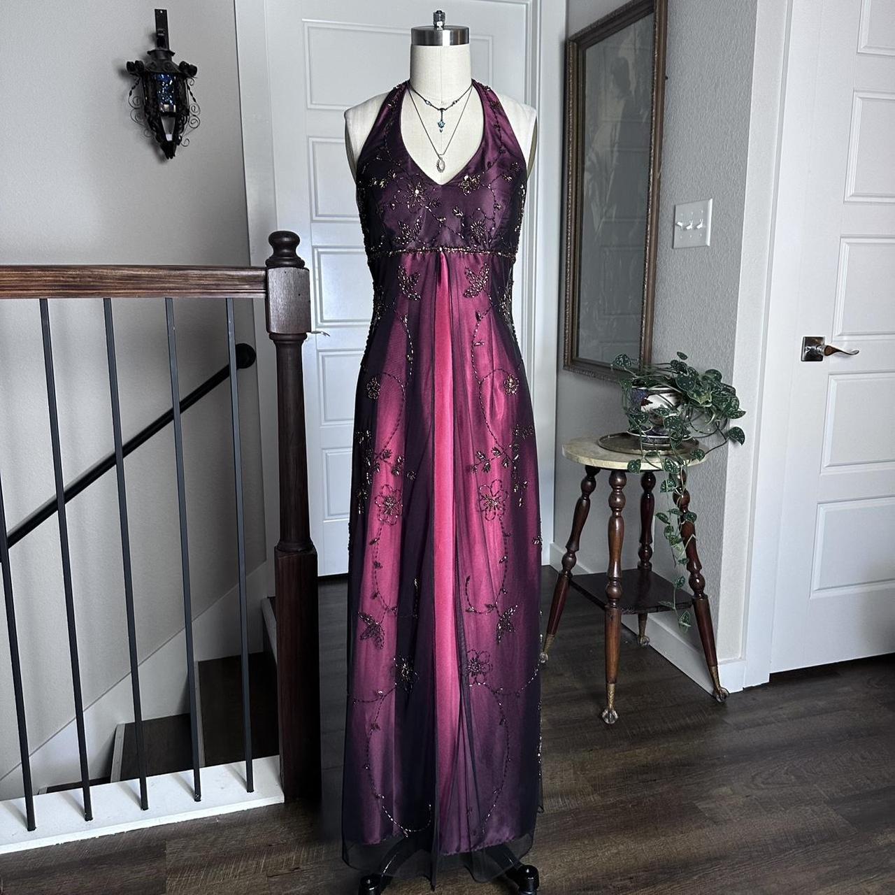 Fuchsia Vintage Fashion Stunning Elegant Exquisite Beaded Long Satin Tulle High Waist Formal Gothic Ball Gown Evening Dress Birthday Party Dress Prom Dress Graduation Dress gh3910