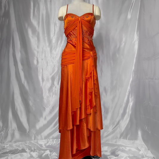 Orange Exquisite Beaded Long Satin Prom dress Evening Dress Party Dress gh5091