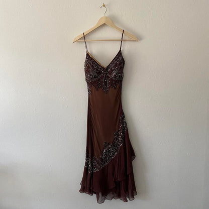 Brown Beaded Short Chiffon Homecoming Dress Birthday Party Dress gh5086