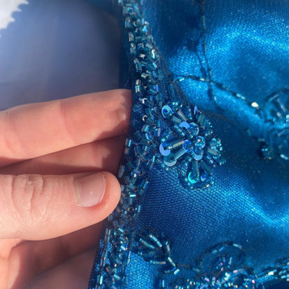 Vintage Fashion Blue Delicate Floral Beaded Ombre Spaghetti Strap Long Satin Tulle Fairy Ball Gown Square Neck Prom Dress Evening Dress Birthday Party Dress gh3957