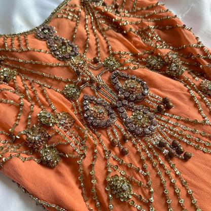 Fantasy Orange Coral Elegant Exquisite Gem Beaded Long Chiffon Ball Gown Evening Dress Party Dress Prom Dress gh3747