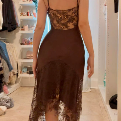 _Brown Black Unique Vintage Gorgeous Elegant Exquisite Beaded Spaghetti Straps Long/Short Tulle Lace Homecoming Dress Prom Dress Birthday Party Dress Evening Dress Ball Dress Holiday Date Night Dress gh4107