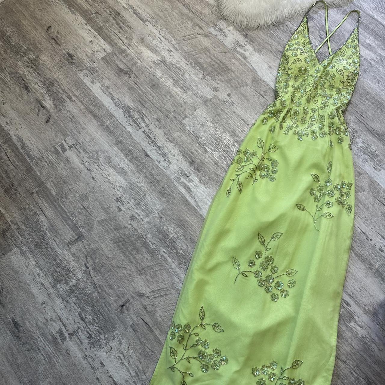 Light Green Vintage Stunning Exquisite Silver Floral Beaded Women's Long Chiffon Evening Dress Party Dress Prom Dress gh4285