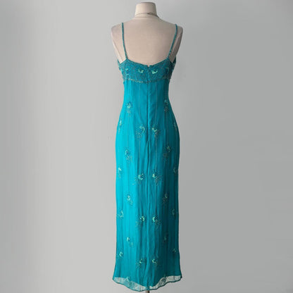 Blue fashion shiny elegant exquisite beading spaghetti straps long Tulle women's prom dress evening dress party dress gh3565