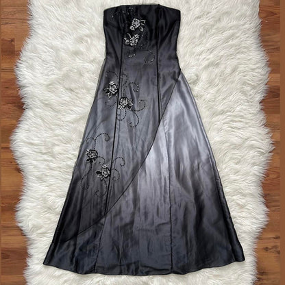 Black Vintage Fashion Gradient Exquisite Floral Beading Long Tulle prom dress Evening Gown Party Dress gh3602