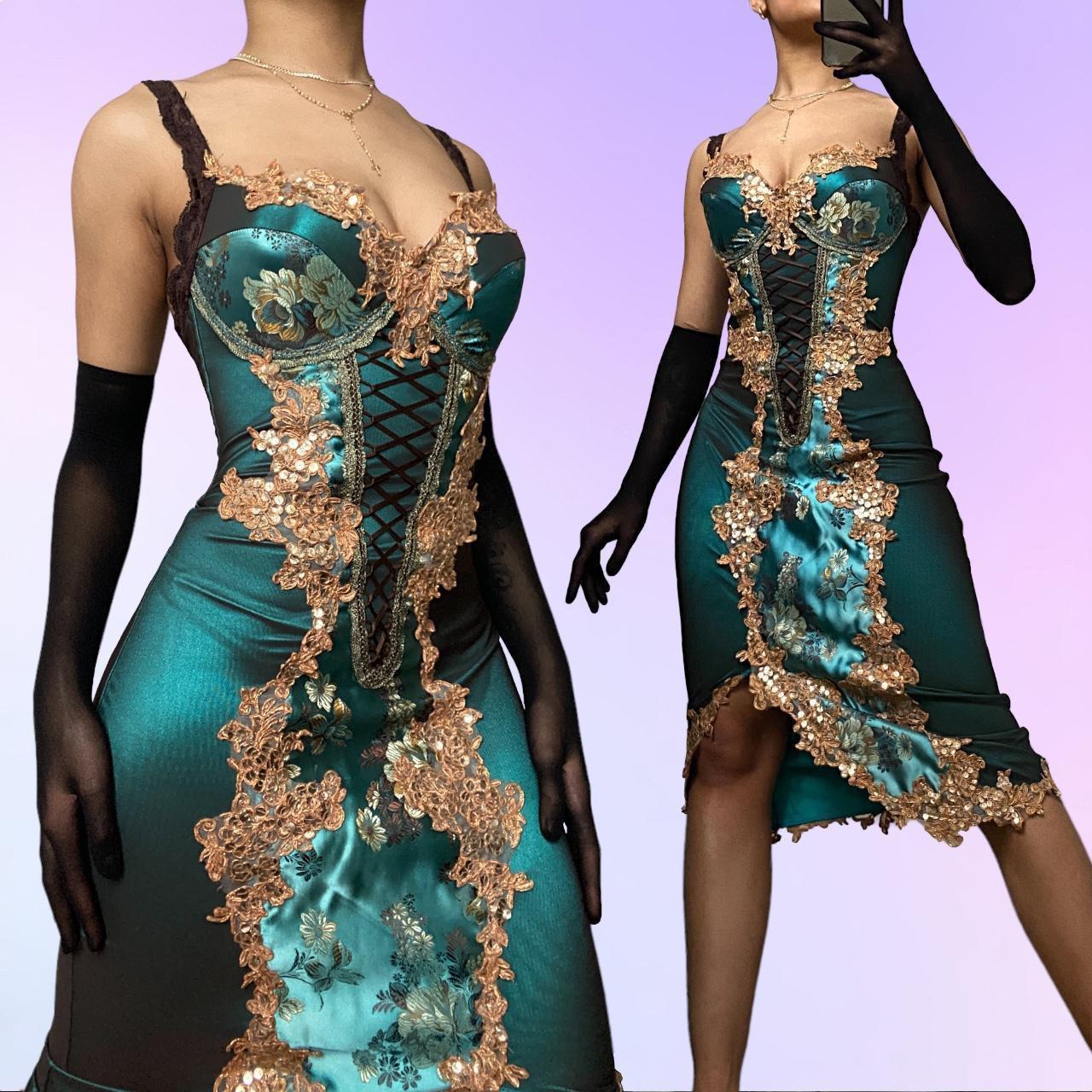 Turquoise Beautiful Fantasy Vintage Elegant Delicate Floral Sequin Beaded Bustier Midi Satin Homecoming Gown Prom Gown Evening Gown Party Gown Graduation Gown gh3941