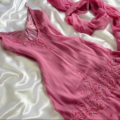 Pink gorgeous exquisite elegant beaded long chiffon ruffled ball gown, evening dress, party dress gh3513