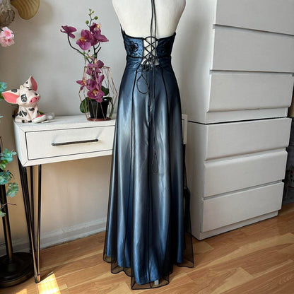 Blue Gorgeous Vintage Elegant Exquisite Beaded Suspender Long Tulle Ball Gown Evening Gown Party Dress Prom Gown gh3877
