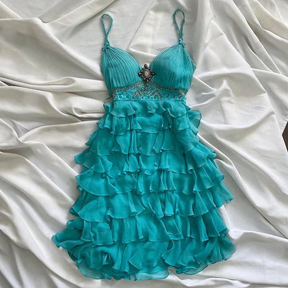 Blue ruffled fairy chiffon homecoming dress party dress birthday dress prom dress gh4668