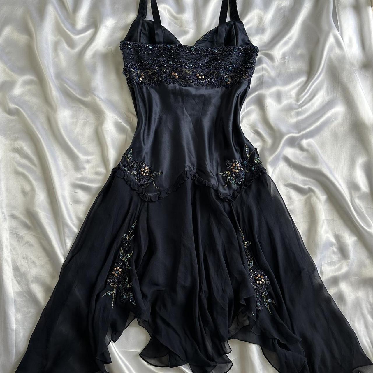 Dark Fairy Retro Navy Blue Fashion Elegant Beautiful Exquisite Gemstone Beaded Mid-Length Chiffon Ruffles Handmade Custom Prom Dress Evening Dress Party Dress Prom Dress gh3750
