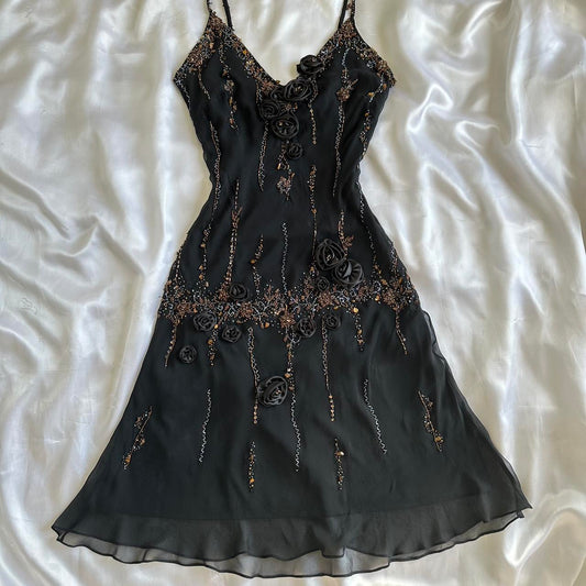 ___lack Shiny Beautiful Vintage Gorgeous Fashion Elegant Exquisite Black Rose Gold Beading Midi/Short Chiffon Homecoming Dress Prom Dress Evening Dress Birthday Party Dress Ball Gown gh4013