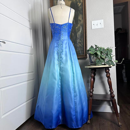 Blue Light Blue Fashion Gradient Vintage Elegant Exquisite Beaded Long Formal Prom Dress Evening Dress Party Dress gh3689