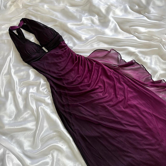 Charming dark purple shiny fashion gradient elegant strap long chiffon evening dress party dress prom dress gh3594