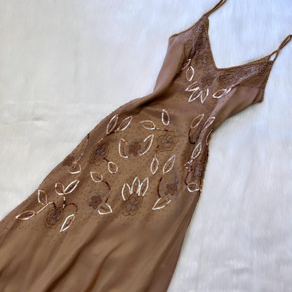 Golden Brown Stunning Exquisite Floral Sequin Women Long Chiffon Evening Dress Party Dress Prom Dress gh4284