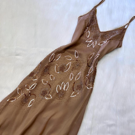 Golden Brown Stunning Exquisite Floral Sequin Women Long Chiffon Evening Dress Party Dress Prom Dress gh4284