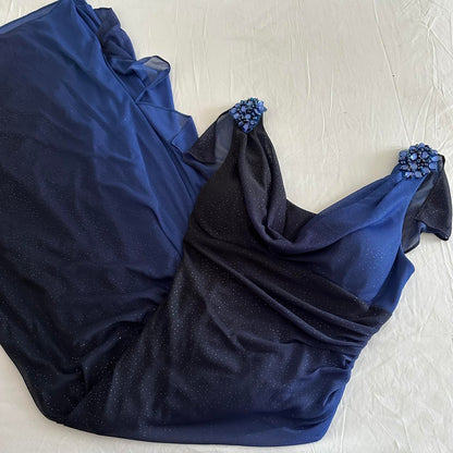 Dark Blue Ombre Stunning Sparkling Retro Fashion Stunning Elegant Delicate Rhinestone Long Chiffon Ball Gown Evening Gown Birthday Party Dress Prom Gown Graduation Gown gh3884