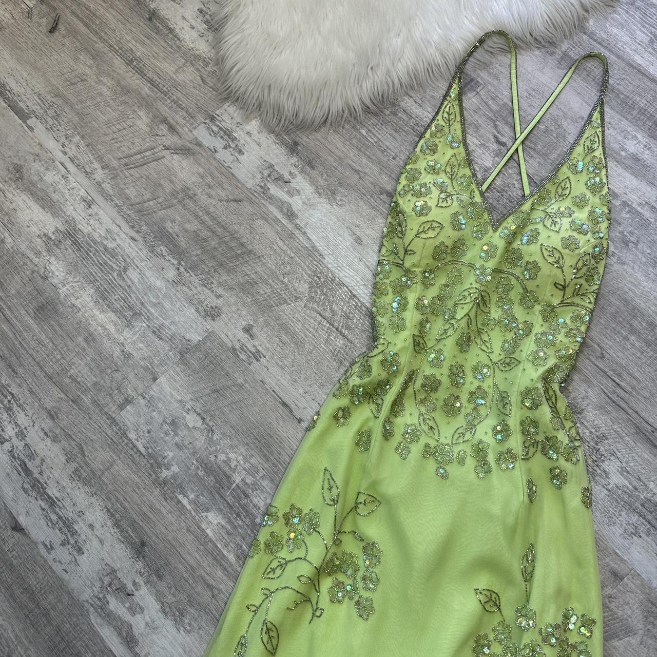 Light Green Vintage Stunning Exquisite Silver Floral Beaded Women's Long Chiffon Evening Dress Party Dress Prom Dress gh4285