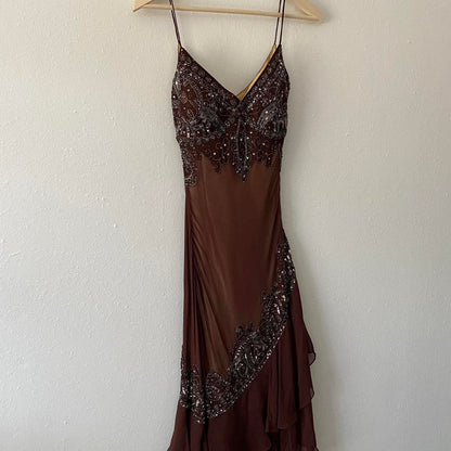 Brown Beaded Short Chiffon Homecoming Dress Birthday Party Dress gh5086