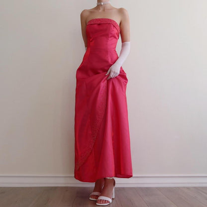 Dark Pink Rainbow Vintage Long Ball Gown Beaded Slim Princess Fantasy Satin Ball Trumpet Gown Evening Dress Party Dress gh4349