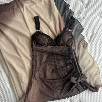 Brown and cream fashionable gradient beautiful unique glitter maxi dress vintage elegant long chiffon tulle ball gown evening dress party dress prom dress gh3879