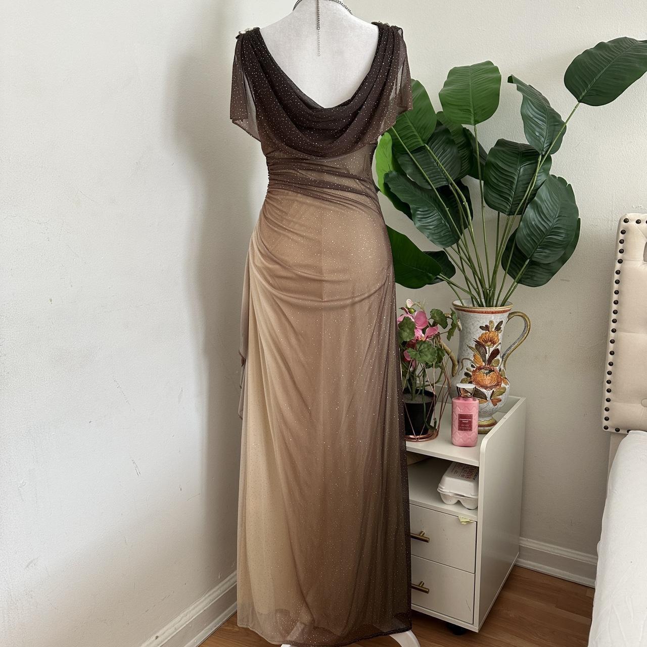Brown and Cream Sparkly Ombre Stunning Shiny Vintage Fashion Stunning Elegant Delicate Rhinestone Long Chiffon Ball Gown Evening Gown Birthday Party Gown Fairy Ball Gown Graduation Gown gh3891