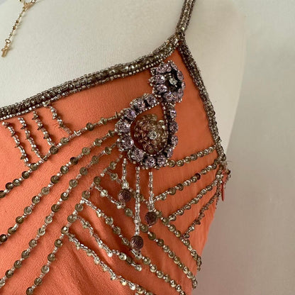 Fantasy Orange Coral Elegant Exquisite Gem Beaded Long Chiffon Ball Gown Evening Dress Party Dress Prom Dress gh3747
