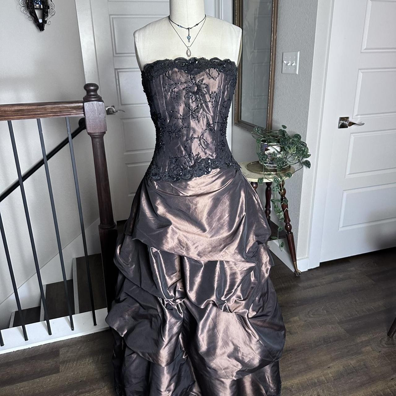 Black Brown Vintage Fashion Stunning Elegant ExquisiteLace Beaded Long Satin Formal Prom Dress Evening Dress Birthday Party Dress Ball Gown Graduation Dress gh3911