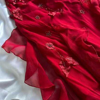 Red gorgeous fashion classy pretty exquisite beaded long chiffon ruffles handmade custom ball gown evening dress party dress gh3548