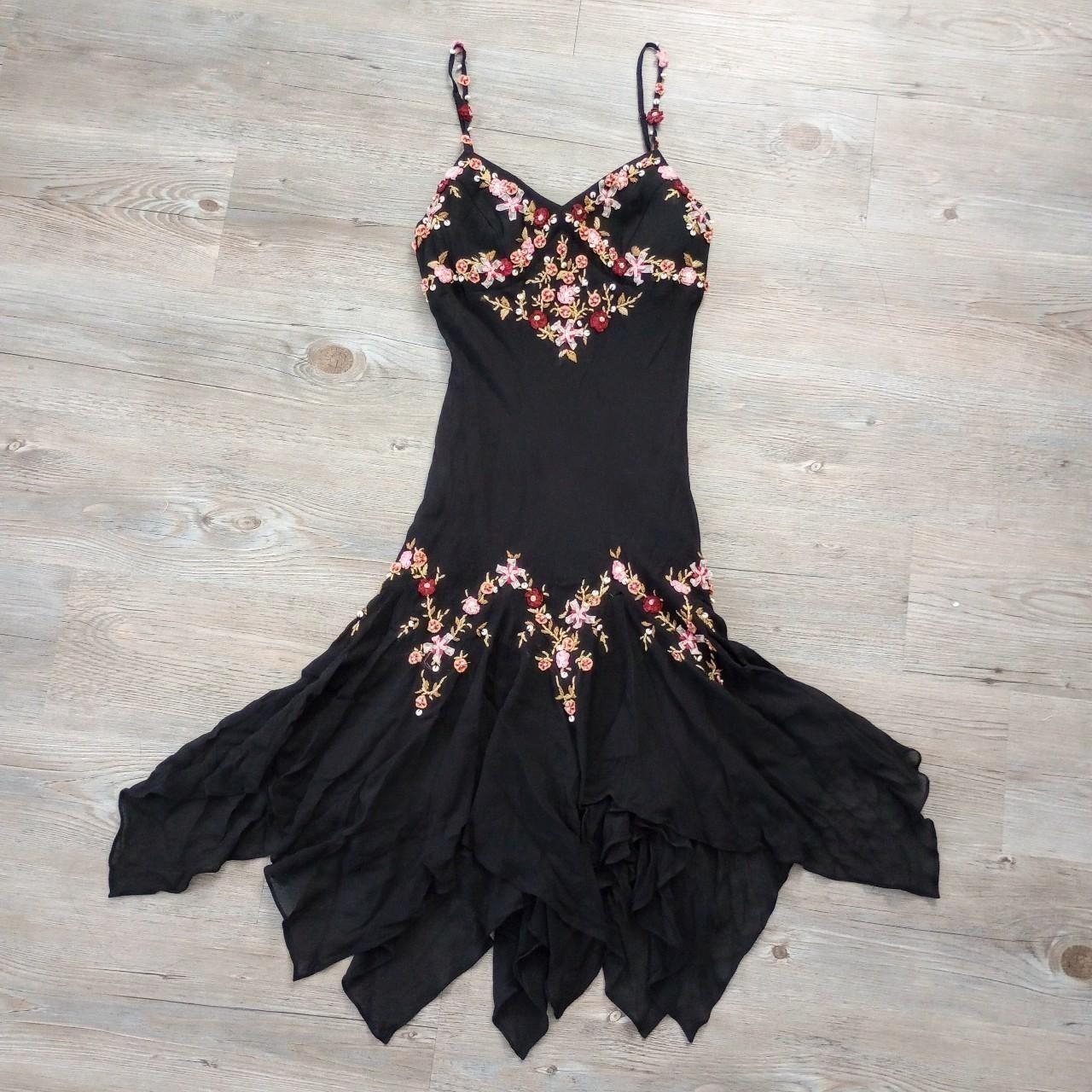 Black stylish elegant pink delicate floral beading embroidery spaghetti strap long chiffon ruffles prom dress evening dress party dress gh3569