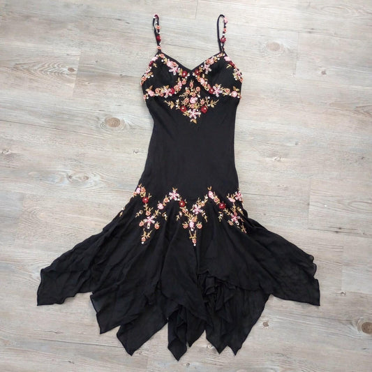 Black stylish elegant pink delicate floral beading embroidery spaghetti strap long chiffon ruffles prom dress evening dress party dress gh3569