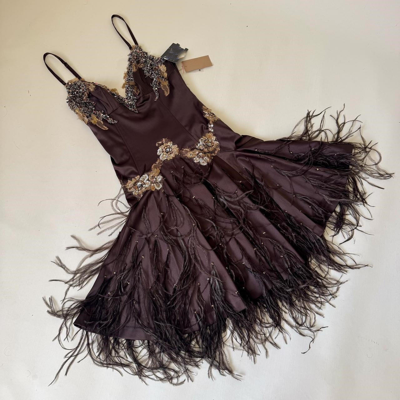 Brown Beaded Floral Short Satin Homecoming Dress Birthday Party Dress gh5085