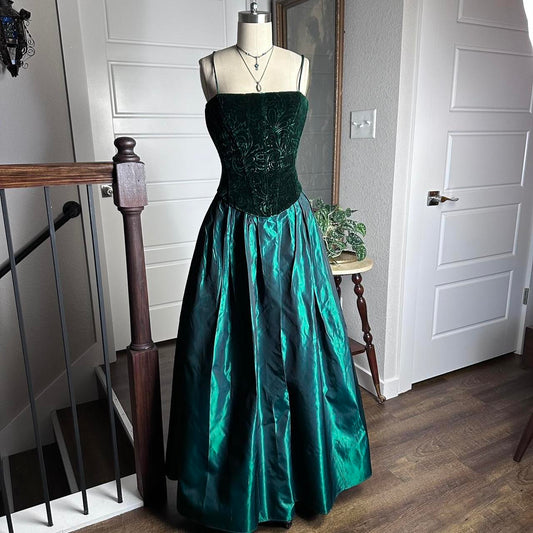Dark Green Velvet Vintage Elegant Exquisite Beaded Corset Long Satin Floor Length Prom Dress Evening Dress Party Dress Graduation Dress gh3938