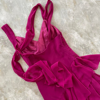 Purple Magenta Fashion Elegant Pleated Corset Midi Short Mini Asymmetric Chiffon Ruffle Homecoming Dress Prom Dress Evening Dress Party Dress Dance Dress gh3812