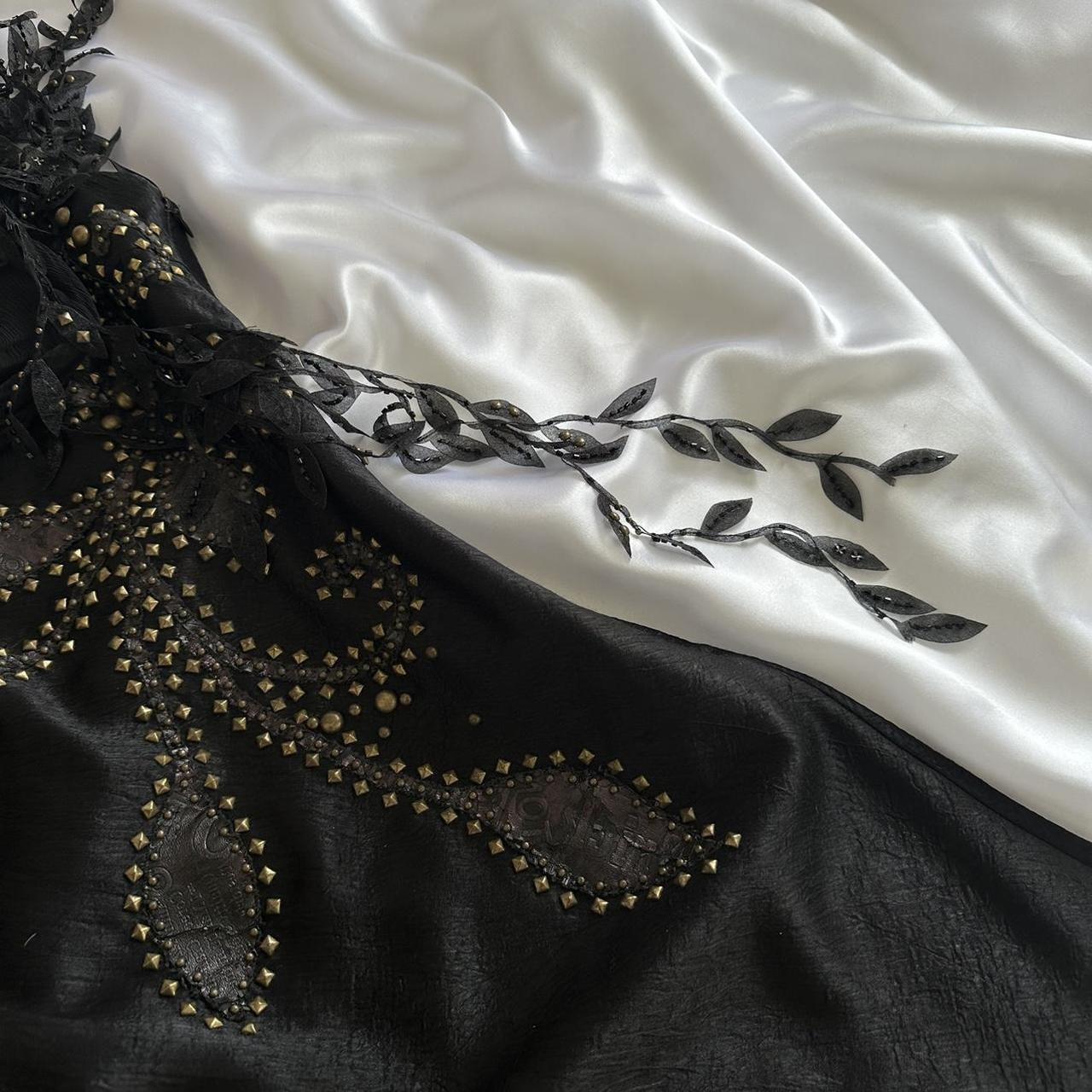 Black Vintage Glam Rock Unique Fashion Beautiful Elegant Exquisite Gold Stud Beads Long Satin Ball Gown Evening Gown Birthday Party Dress Prom Dark Fairy/Black Swan gh3914