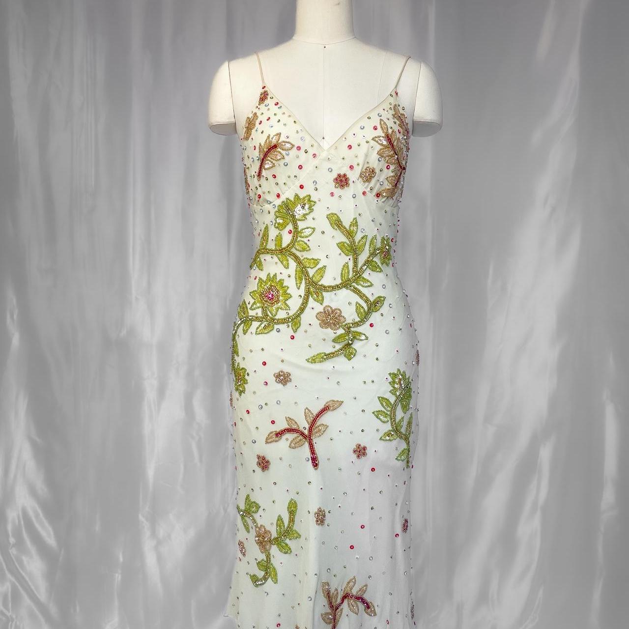 White gorgeous exquisite colorful floral beaded long chiffon Prom dress evening dress party dress gh5094