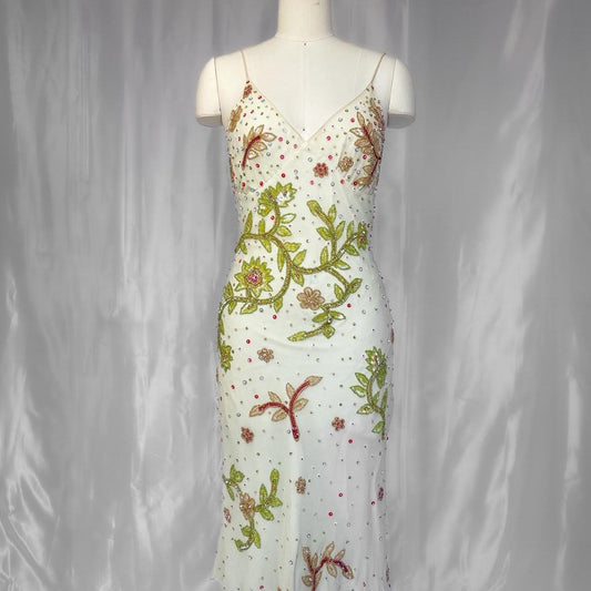 White gorgeous exquisite colorful floral beaded long chiffon Prom dress evening dress party dress gh5094