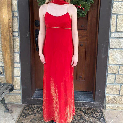 Pretty Red Gold Rainbow Elegant Spaghetti Strap Long Chiffon Tulle Ball Gown Evening Dress Party Dress Prom Dress gh3740