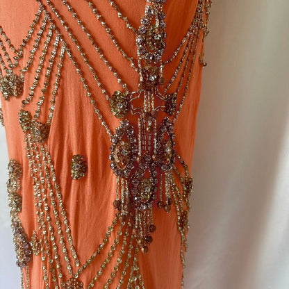 Fantasy Orange Coral Elegant Exquisite Gem Beaded Long Chiffon Ball Gown Evening Dress Party Dress Prom Dress gh3747