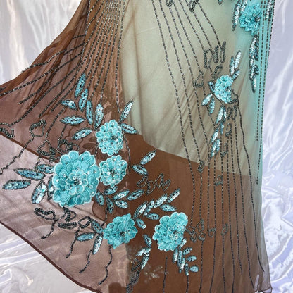 Blue gorgeous exquisite floral beaded long chiffon Prom dress evening dress party dress gh5093