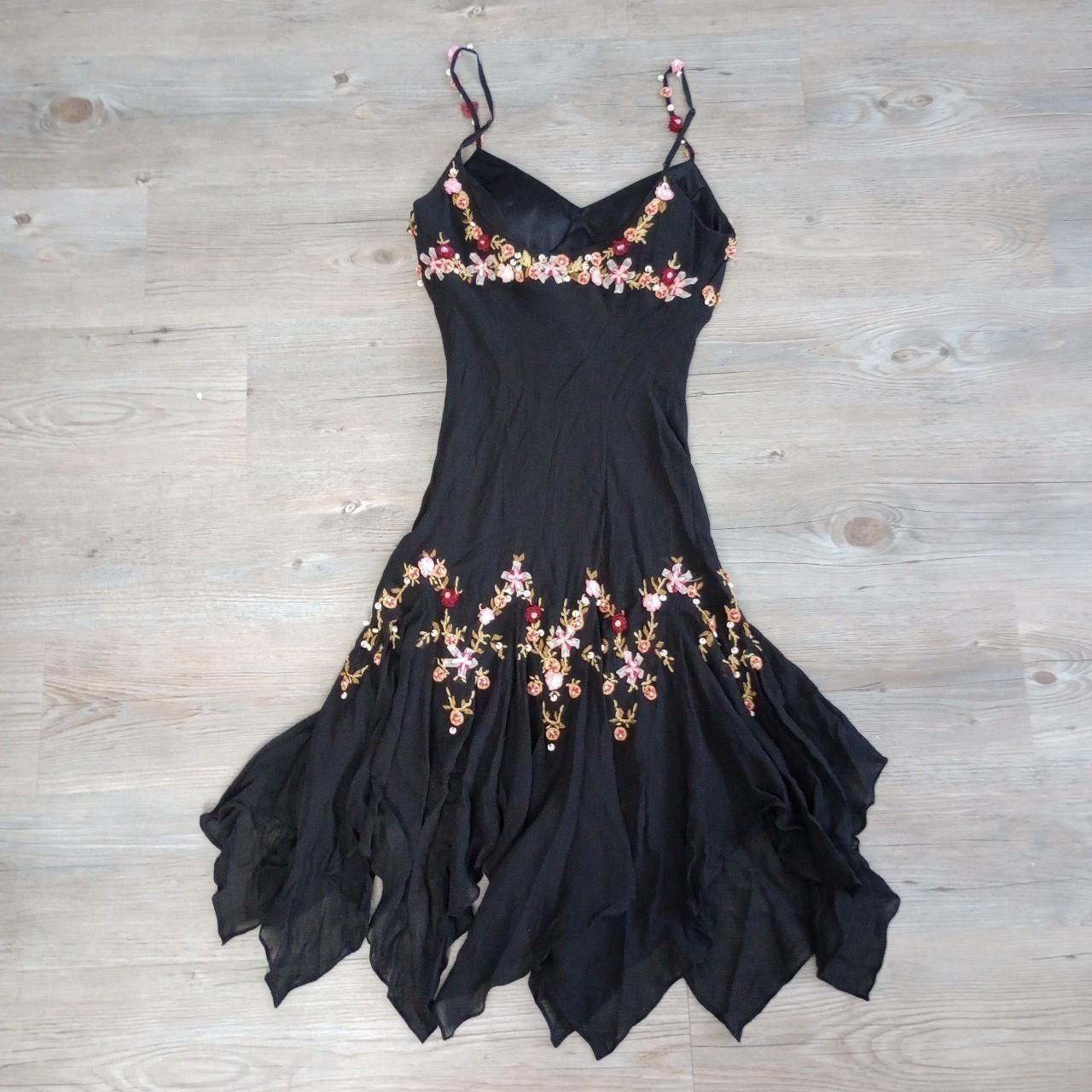 Black stylish elegant pink delicate floral beading embroidery spaghetti strap long chiffon ruffles prom dress evening dress party dress gh3569