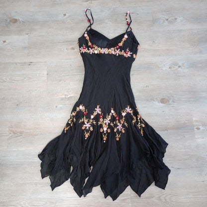 Black stylish elegant pink delicate floral beading embroidery spaghetti strap long chiffon ruffles prom dress evening dress party dress gh3569